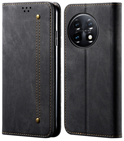 Cubix Denim Flip Cover for OnePlus 11R Case Premium Luxury Slim Wallet Folio Case Magnetic Closure Flip Cover with Stand and Credit Card Slot (Black)