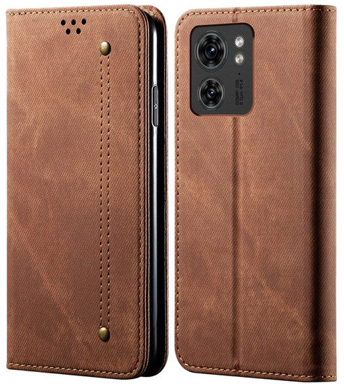 Cubix Denim Flip Cover for Motorola Edge 40 Case Premium Luxury Slim Wallet Folio Case Magnetic Closure Flip Cover with Stand and Credit Card Slot (Brown)