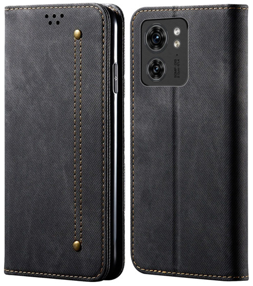 Cubix Denim Flip Cover for Motorola Edge 40 Case Premium Luxury Slim Wallet Folio Case Magnetic Closure Flip Cover with Stand and Credit Card Slot (Black)