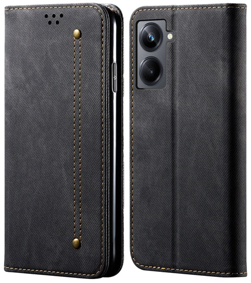 Cubix Denim Flip Cover for Realme 10 Pro Case Premium Luxury Slim Wallet Folio Case Magnetic Closure Flip Cover with Stand and Credit Card Slot (Black)