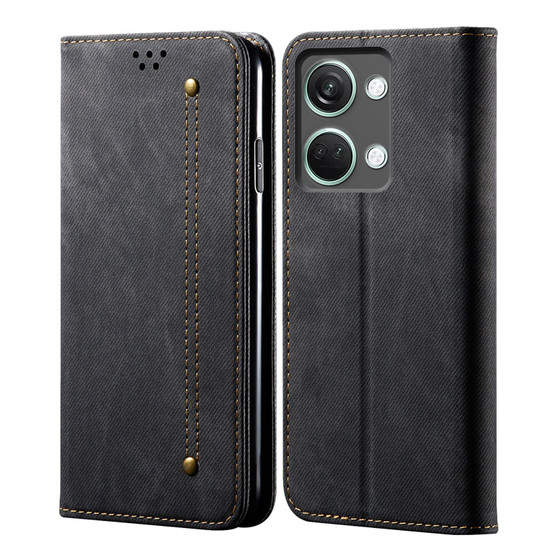 Cubix Denim Flip Cover for OnePlus Nord 3 Case Premium Luxury Slim Wallet Folio Case Magnetic Closure Flip Cover with Stand and Credit Card Slot (Black)