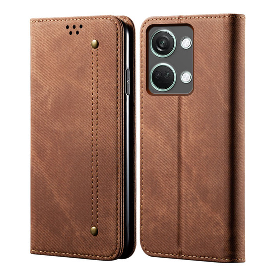 Cubix Denim Flip Cover for OnePlus Nord 3 Case Premium Luxury Slim Wallet Folio Case Magnetic Closure Flip Cover with Stand and Credit Card Slot (Brown)