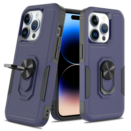 Cubix Mystery Case for Apple iPhone 15 Pro Military Grade Shockproof with Metal Ring Kickstand for Apple iPhone 15 Pro Phone Case - Navy Blue