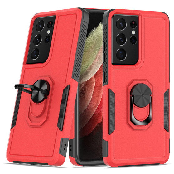 Cubix Mystery Case for Samsung Galaxy S21 Ultra Military Grade Shockproof with Metal Ring Kickstand for Samsung Galaxy S21 Ultra Phone Case - Red