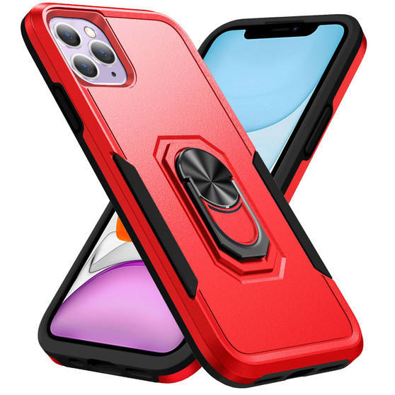 Cubix Defender Back Cover For Apple iPhone 11 Pro Shockproof Dust Drop Proof 2-Layer Full Body Protection Rugged Heavy Duty Ring Cover Case (Red)