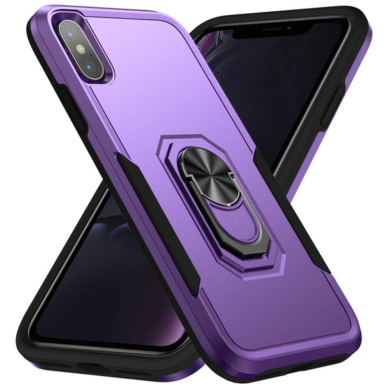 Cubix Defender Back Cover For Apple iPhone XS / iPhone X (5.8 Inch) Shockproof Dust Drop Proof 2-Layer Full Body Protection Rugged Heavy Duty Ring Cover Case (Purple)