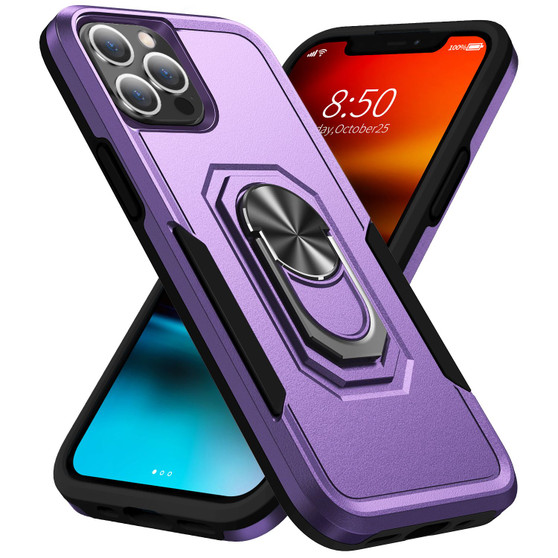 Cubix Defender Back Cover For Apple iPhone 12 Pro / iPhone 12 (6.1 Inch) Shockproof Dust Drop Proof 2-Layer Full Body Protection Rugged Heavy Duty Ring Cover Case (Purple)