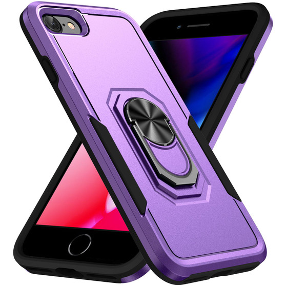 Cubix Defender Back Cover For Apple iPhone 8 / iPhone 7 / iPhone SE 2020/2022 Shockproof Dust Drop Proof 2-Layer Full Body Protection Rugged Heavy Duty Ring Cover Case (Purple)