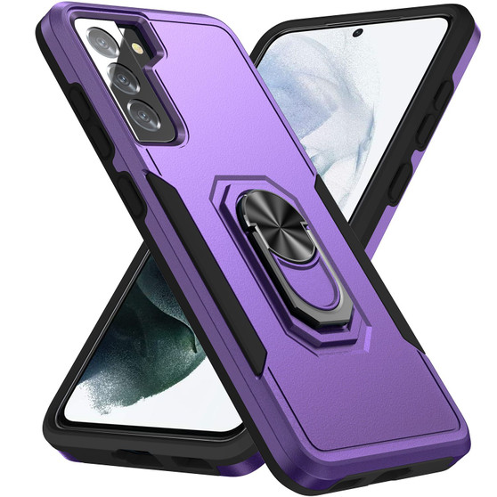 Cubix Defender Back Cover For Samsung Galaxy S21 Shockproof Dust Drop Proof 2-Layer Full Body Protection Rugged Heavy Duty Ring Cover Case (Purple)