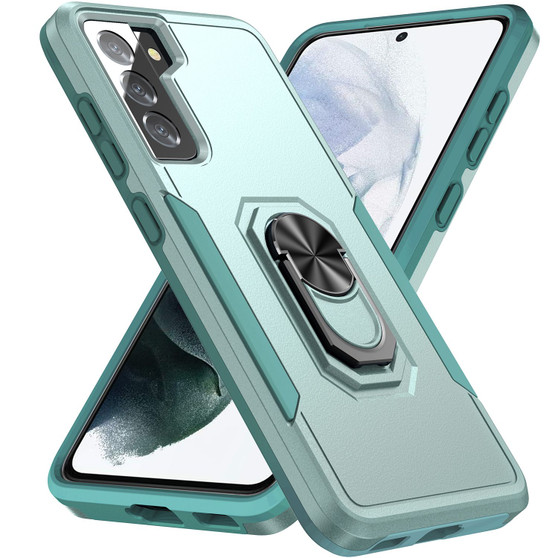 Cubix Defender Back Cover For Samsung Galaxy S21 Shockproof Dust Drop Proof 2-Layer Full Body Protection Rugged Heavy Duty Ring Cover Case (Aqua)