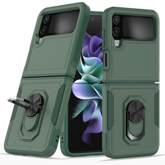 Cubix Mystery Case for Samsung Galaxy Z Flip 4 Military Grade Shockproof with Metal Ring Kickstand for Samsung Galaxy Z Flip 4 Phone Case - Olive Green
