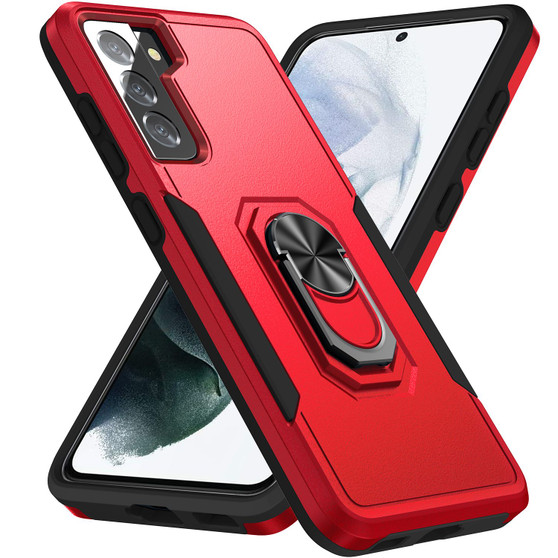 Cubix Defender Back Cover For Samsung Galaxy S21 Plus Shockproof Dust Drop Proof 2-Layer Full Body Protection Rugged Heavy Duty Ring Cover Case (Red)