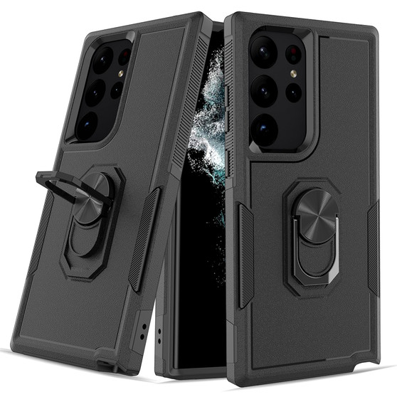 Cubix Mystery Case for Samsung Galaxy S23 Ultra Military Grade Shockproof with Metal Ring Kickstand for Samsung Galaxy S23 Ultra Phone Case - Black