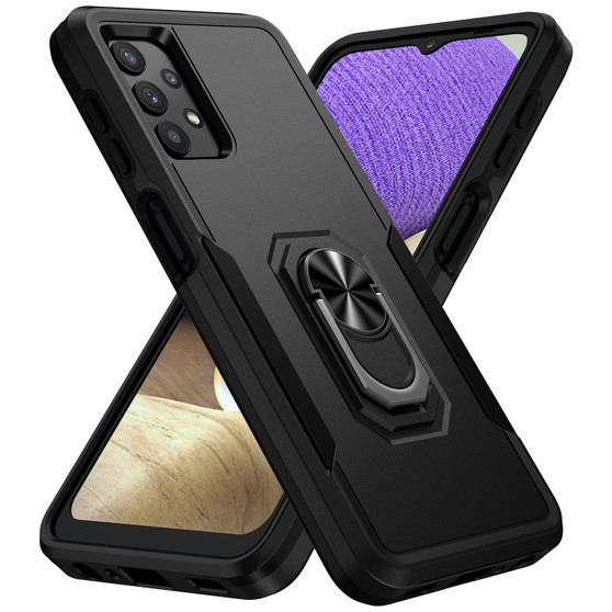 Cubix Defender Back Cover For Samsung Galaxy A32 Shockproof Dust Drop Proof 2-Layer Full Body Protection Rugged Heavy Duty Ring Cover Case (Black)