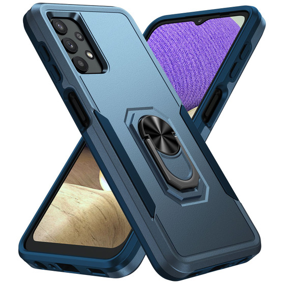 Cubix Defender Back Cover For Samsung Galaxy A32 Shockproof Dust Drop Proof 2-Layer Full Body Protection Rugged Heavy Duty Ring Cover Case (Navy)