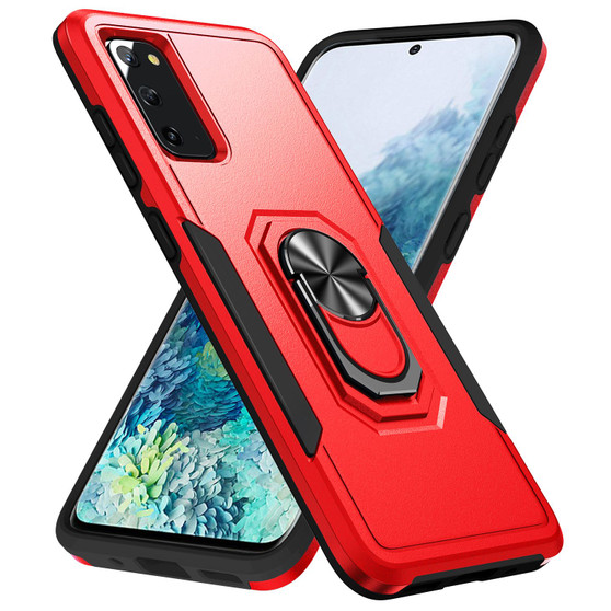 Cubix Defender Back Cover For Samsung Galaxy S20 Shockproof Dust Drop Proof 2-Layer Full Body Protection Rugged Heavy Duty Ring Cover Case (Red)