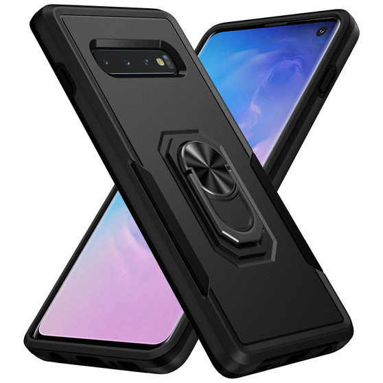 Cubix Defender Back Cover For Samsung Galaxy S10 Shockproof Dust Drop Proof 2-Layer Full Body Protection Rugged Heavy Duty Ring Cover Case (Black)