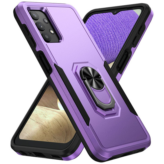 Cubix Defender Back Cover For Samsung Galaxy A32 Shockproof Dust Drop Proof 2-Layer Full Body Protection Rugged Heavy Duty Ring Cover Case (Purple)
