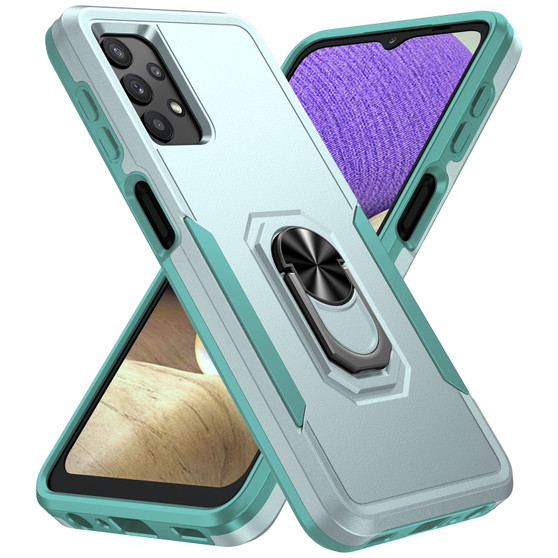 Cubix Defender Back Cover For Samsung Galaxy A32 Shockproof Dust Drop Proof 2-Layer Full Body Protection Rugged Heavy Duty Ring Cover Case (Aqua)