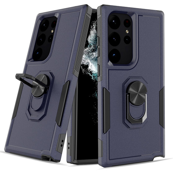 Cubix Mystery Case for Samsung Galaxy S23 Ultra Military Grade Shockproof with Metal Ring Kickstand for Samsung Galaxy S23 Ultra Phone Case - Navy Blue