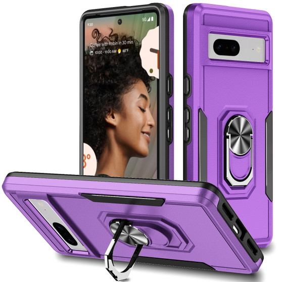 Cubix Defender Back Cover For Google Pixel 7 Shockproof Dust Drop Proof 2-Layer Full Body Protection Rugged Heavy Duty Ring Cover Case (Purple)