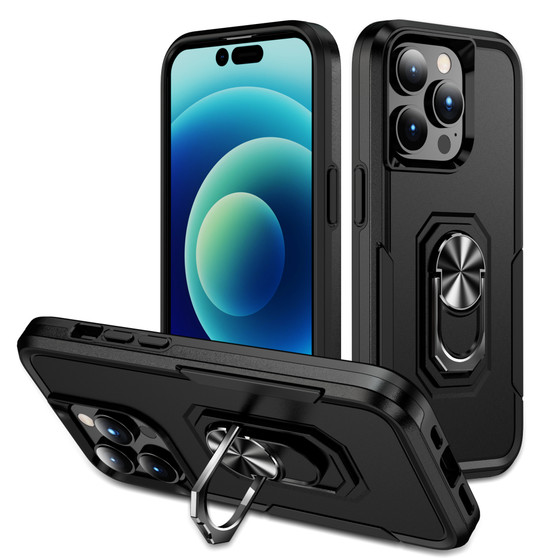 Cubix Defender Back Cover For Apple iPhone 15 Pro Max Shockproof Dust Drop Proof 2-Layer Full Body Protection Rugged Heavy Duty Ring Cover Case (Black)