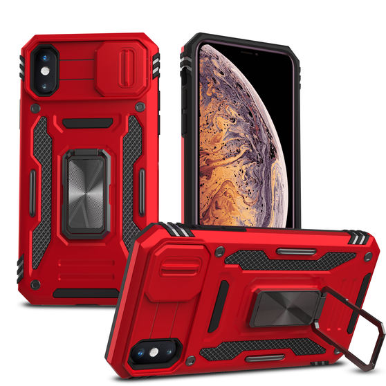 Cubix Artemis Series Back Cover for Apple iPhone XS / iPhone X (5.8 Inch) Case with Stand & Slide Camera Cover Military Grade Drop Protection Case for Apple iPhone XS / iPhone X (5.8 Inch) (Red) 