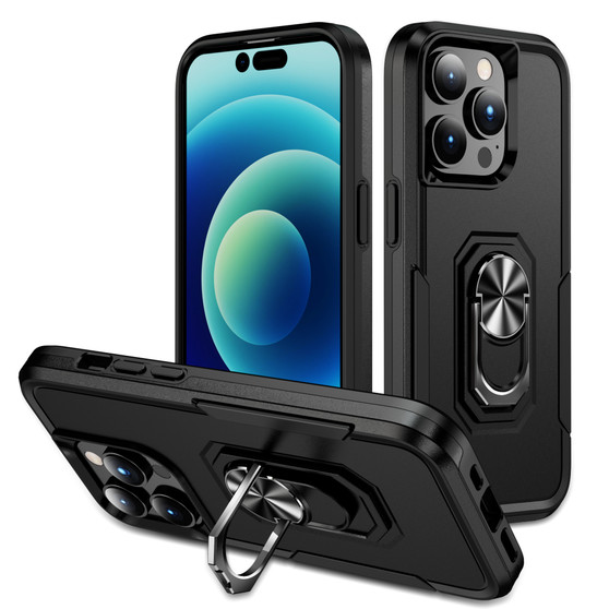 Cubix Defender Back Cover For Apple iPhone 15 Pro Shockproof Dust Drop Proof 2-Layer Full Body Protection Rugged Heavy Duty Ring Cover Case (Black)