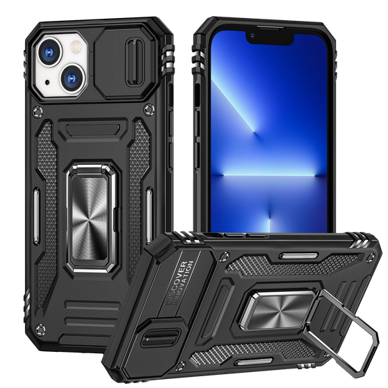 Cubix Artemis Series Back Cover for Apple iPhone 13 Case with Stand & Slide Camera Cover Military Grade Drop Protection Case for Apple iPhone 13 (Black) 