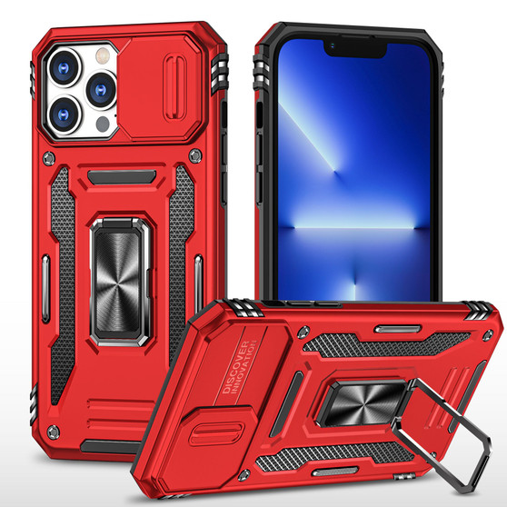 Cubix Artemis Series Back Cover for Apple iPhone 13 Pro Max Case with Stand & Slide Camera Cover Military Grade Drop Protection Case for Apple iPhone 13 Pro Max (Red) 