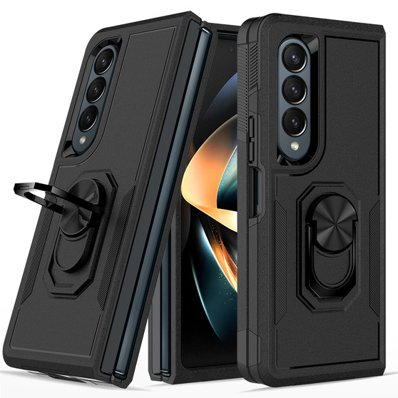 Cubix Mystery Case for Samsung Galaxy Z Fold 4 Military Grade Shockproof with Metal Ring Kickstand for Samsung Galaxy Z Fold 4 Phone Case - Black