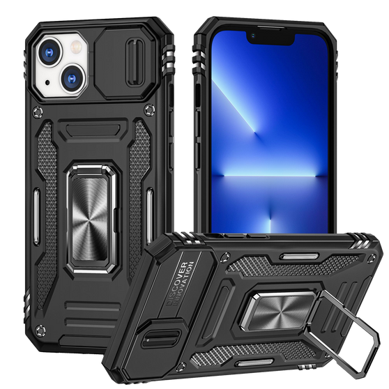 Cubix Artemis Series Back Cover for Apple iPhone 14 Plus Case with Stand & Slide Camera Cover Military Grade Drop Protection Case for Apple iPhone 14 Plus (Black) 