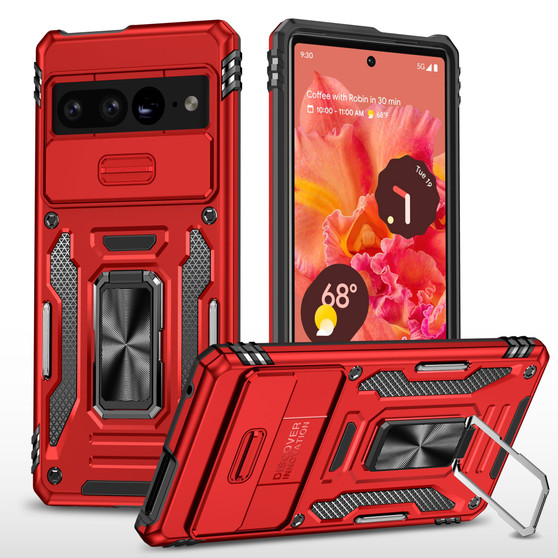 Cubix Artemis Series Back Cover for Google Pixel 7 Pro Case with Stand & Slide Camera Cover Military Grade Drop Protection Case for Google Pixel 7 Pro (Red) 
