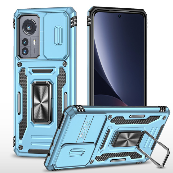 Cubix Artemis Series Back Cover for Xiaomi 12 Pro Case with Stand & Slide Camera Cover Military Grade Drop Protection Case for Xiaomi 12 Pro (Sky Blue) 