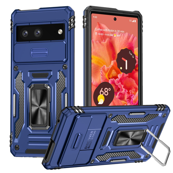 Cubix Artemis Series Back Cover for Google Pixel 7a Case with Stand & Slide Camera Cover Military Grade Drop Protection Case for Google Pixel 7a (Navy Blue) 