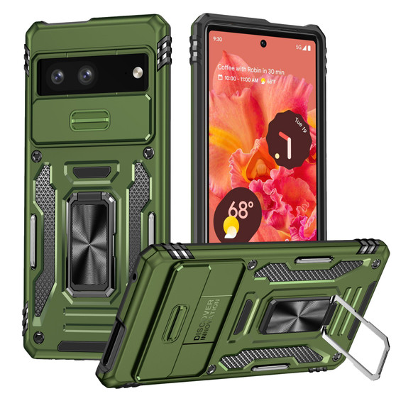 Cubix Artemis Series Back Cover for Google Pixel 7a Case with Stand & Slide Camera Cover Military Grade Drop Protection Case for Google Pixel 7a (Olive Green) 