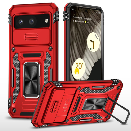 Cubix Artemis Series Back Cover for Google Pixel 8 Case with Stand & Slide Camera Cover Military Grade Drop Protection Case for Google Pixel 8 (Red) 