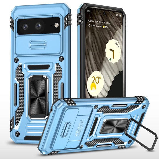 Cubix Artemis Series Back Cover for Google Pixel 8 Case with Stand & Slide Camera Cover Military Grade Drop Protection Case for Google Pixel 8 (Sky Blue) 