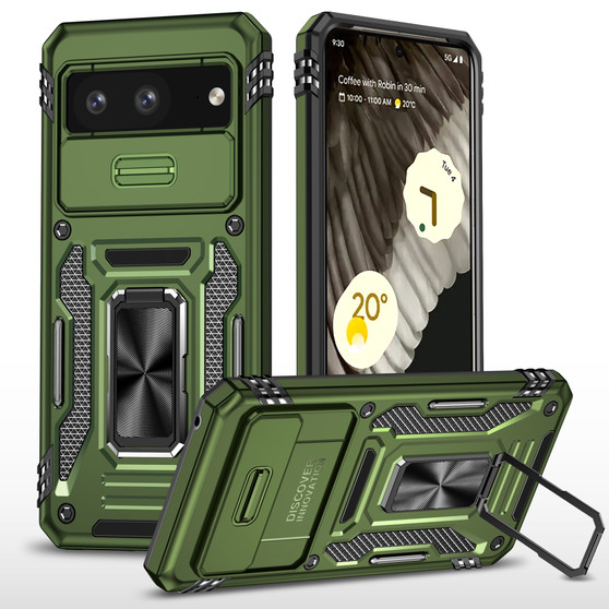 Cubix Artemis Series Back Cover for Google Pixel 8 Case with Stand & Slide Camera Cover Military Grade Drop Protection Case for Google Pixel 8 (Olive Green) 