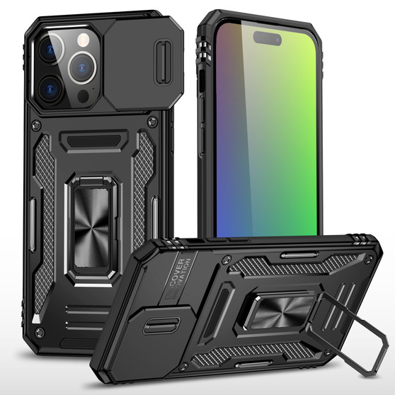 Cubix Artemis Series Back Cover for Apple iPhone 15 Pro Case with Stand & Slide Camera Cover Military Grade Drop Protection Case for Apple iPhone 15 Pro (Black) 