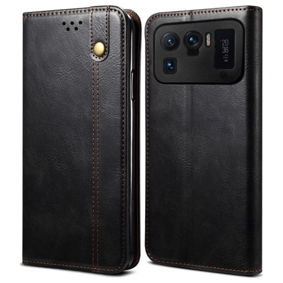 Cubix Flip Cover for Mi 11 Ultra  Handmade Leather Wallet Case with Kickstand Card Slots Magnetic Closure for Mi 11 Ultra (Black)