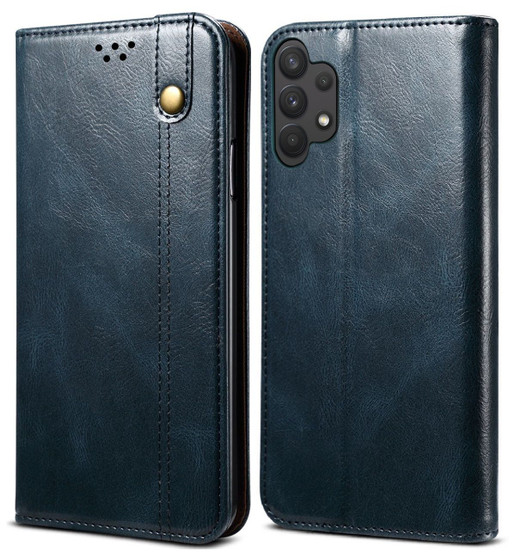 Cubix Flip Cover for Samsung Galaxy A32  Handmade Leather Wallet Case with Kickstand Card Slots Magnetic Closure for Samsung Galaxy A32 (Navy Blue)