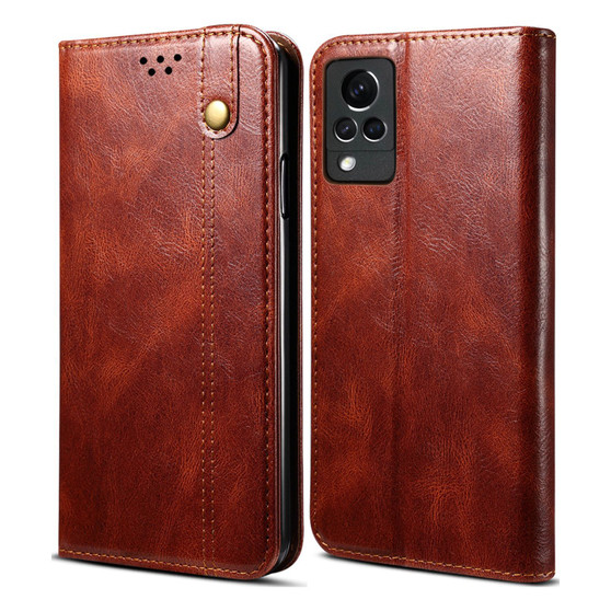 Cubix Flip Cover for Vivo V21 5G  Handmade Leather Wallet Case with Kickstand Card Slots Magnetic Closure for Vivo V21 5G (Brown)