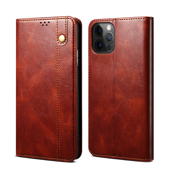 Cubix Flip Cover for Apple iPhone 12 Pro / iPhone 12 (6.1 Inch)  Handmade Leather Wallet Case with Kickstand Card Slots Magnetic Closure for Apple iPhone 12 Pro / iPhone 12 (6.1 Inch) (Brown)