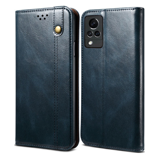 Cubix Flip Cover for Vivo V21 5G  Handmade Leather Wallet Case with Kickstand Card Slots Magnetic Closure for Vivo V21 5G (Navy Blue)