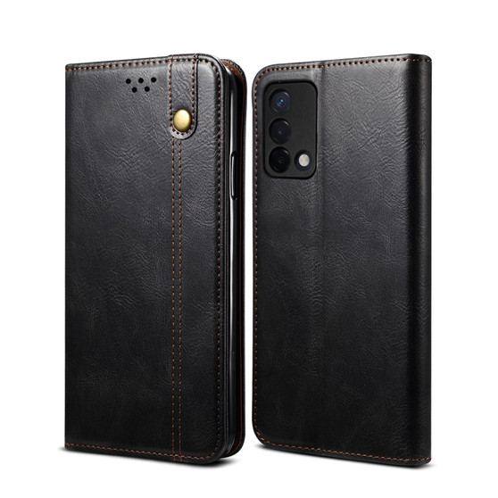 Cubix Flip Cover for OPPO F19  Handmade Leather Wallet Case with Kickstand Card Slots Magnetic Closure for OPPO F19 (Black)