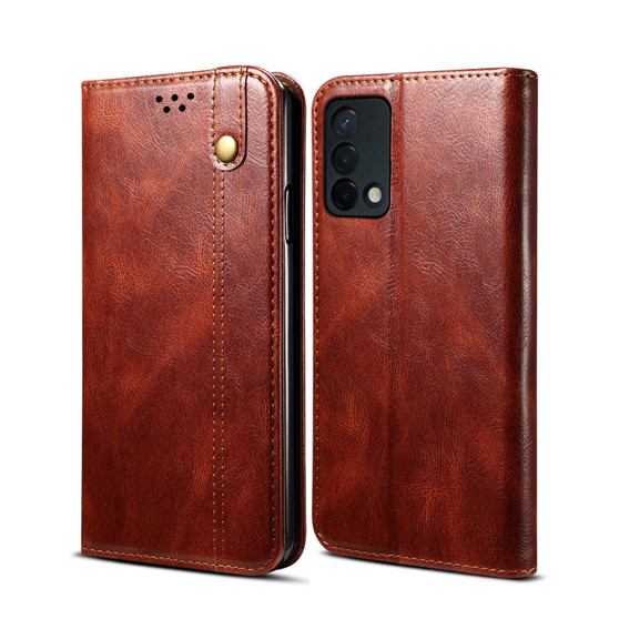 Cubix Flip Cover for OPPO F19  Handmade Leather Wallet Case with Kickstand Card Slots Magnetic Closure for OPPO F19 (Brown)