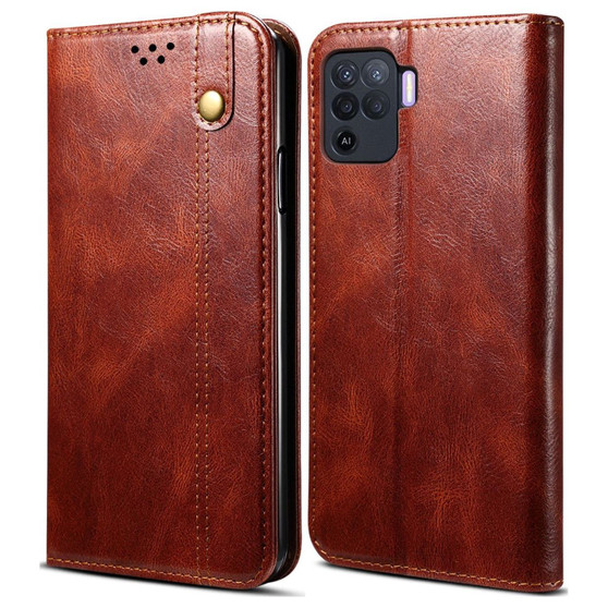 Cubix Flip Cover for Oppo F19 Pro  Handmade Leather Wallet Case with Kickstand Card Slots Magnetic Closure for Oppo F19 Pro (Brown)