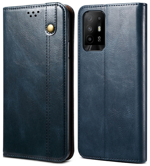 Cubix Flip Cover for Oppo F19 Pro Plus / Pro+  Handmade Leather Wallet Case with Kickstand Card Slots Magnetic Closure for Oppo F19 Pro Plus / Pro+ (Navy Blue)