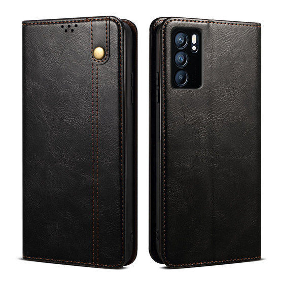 Cubix Flip Cover for Oppo Reno6 5G / Reno 6 5G  Handmade Leather Wallet Case with Kickstand Card Slots Magnetic Closure for Oppo Reno6 5G / Reno 6 5G (Black)
